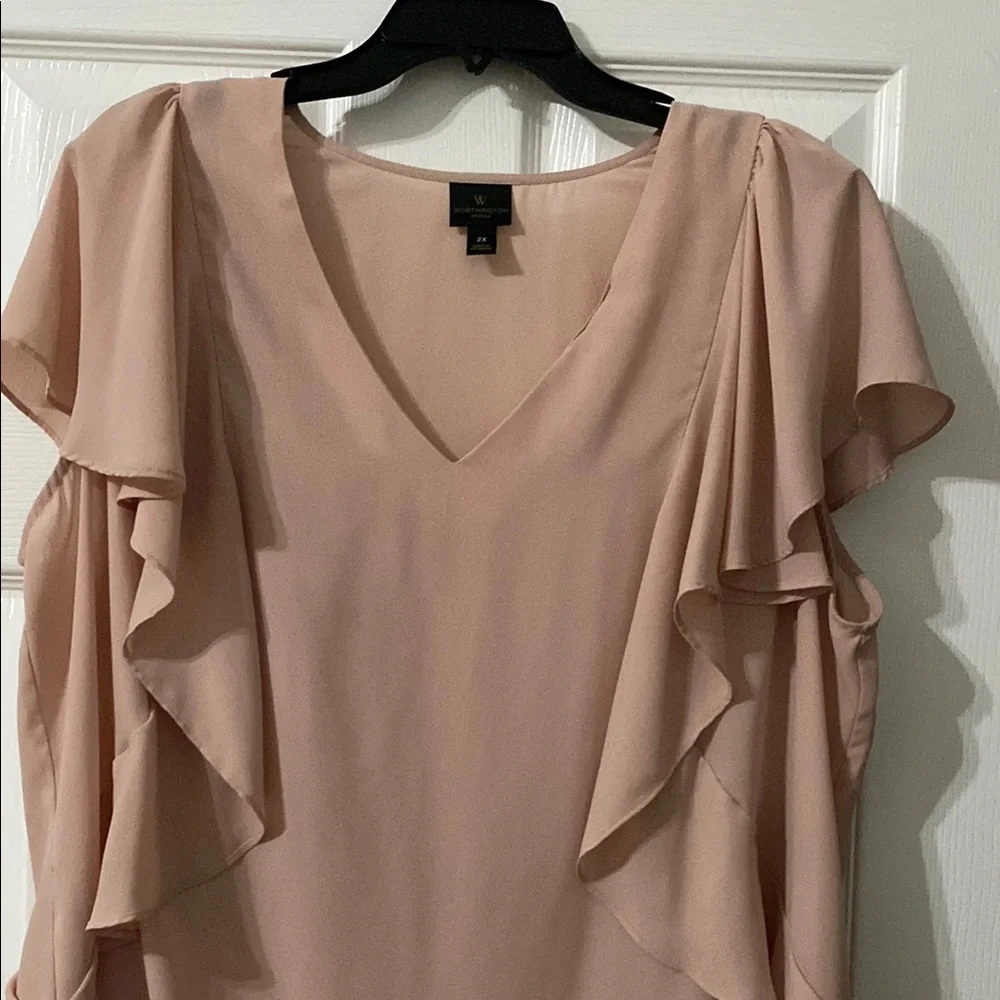 Worthington Pink Ruffled Blouse with V-Neckline - Picture 3 of 3